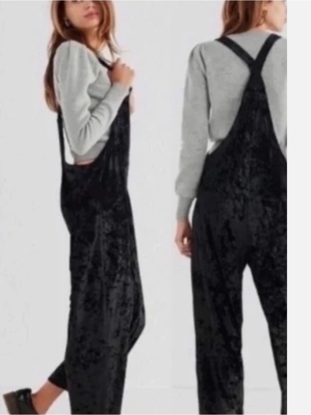 Urban Outfitters Black Velvet Overalls Jumpsuit